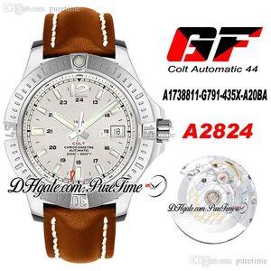 GF COLT A1738811-G791-435X-A20BA ETA A2824 Automatische Mens Horloge Witte Textuur Dial 44 Sapphire Bruin Lederen Beste Editie PTBL Puretime 3C