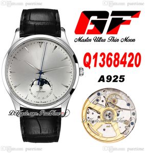 GF Master Ultra Dunne A925 Automatische heren Watch Q1368420 Maanfase Veranderingen Maandelijks 39 mm Steel Case White Dial Leather Riem Super Edition horloges Puretime B2