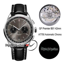 GF Premier B01 ETA A7750 Automatische chronograaf Mens Watch 42 mm staal Gray Black Dial AB0118221B1P1 Black Leather Edition Nieuwe 304J