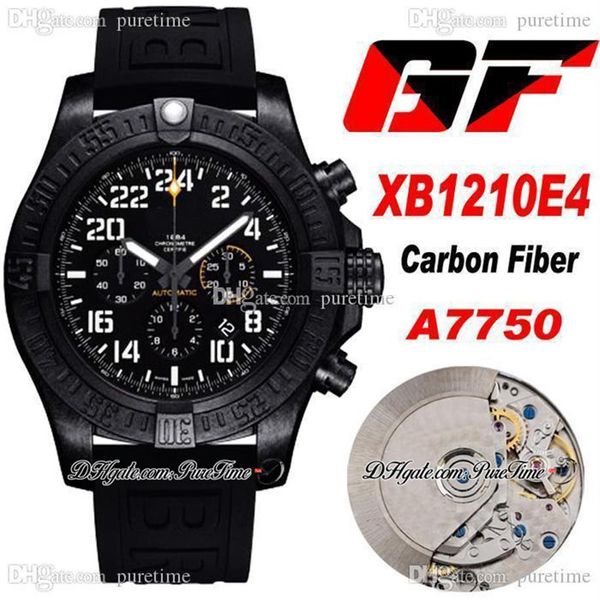 GF XB1210E4 ETA A7750 Chronographe automatique Montre pour homme Boîtier en fibre de carbone PVD Cadran tout noir Blanc Grands marqueurs de chiffres Logo Caoutchouc S243D