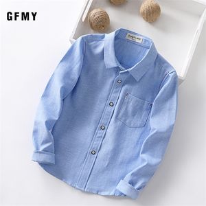 GFMY Nouveau printemps automne Oxford Textile à manches longues Couleur unie Bleu Garçons Chemise blanche 3T-14T Kid Casual School Vêtements 801 210306