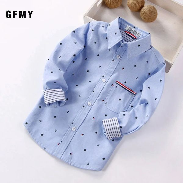 GFMY printemps automne mode manches longues imprimé ancre motif de bon augure garçon chemises 1511 3T-12T enfant vêtements décontractés 240111