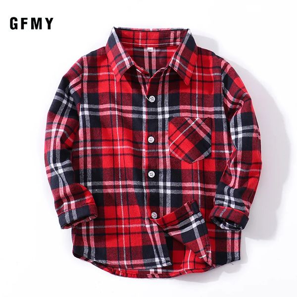 GFMY Primavera Verano 100% algodón manga completa moda camisa a cuadros para niños 2T-14T ropa informal para niños grandes puede ser un abrigo 240219