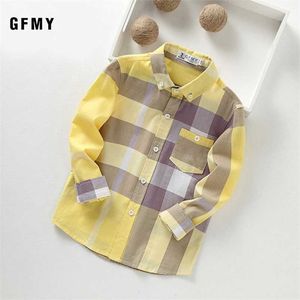 GFMY – chemise à carreaux à manches longues pour enfants, 100% coton, à la mode, 3-14T, vêtements décontractés pour grands enfants, peut être un manteau, été, 220125
