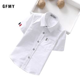 Gfmy summer sale kinderen shirts casual solid katoen kleur blauw witte korte mouwen jongens voor 2-14 jaar 220125