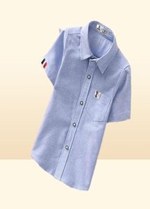 GFMY Oferta de verano Camisas informales de algodón liso Color azul blanco de manga corta para niños de 2 a 14 años 2201256552727