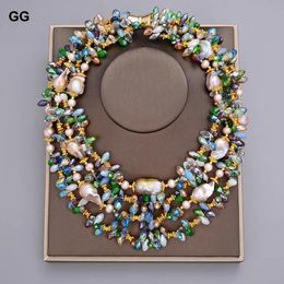Gg 18 4 rijen natuurlijke paarse keshi barokke parel kleurrijke kristallen ketting handgemaakt voor vrouwen 240428