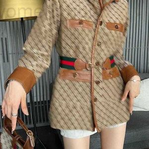 GG marque concepteur femmes veste industrie lourde qualité Gu veste épissure en cuir manteau avec boucle de cheval ceinture en automne mode Gg veste 6838