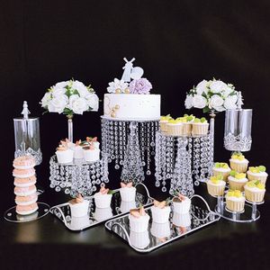 Party Decoration Crystal Acrylic Pastry Plate Dessert Cake Rack For Birthday Wedding Baby Shower Table Centerpieces Props 3Pcs