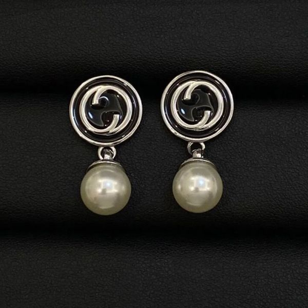 Gglies Or Argent Couleur Femmes Designer Boucles D'oreilles G Lettre Blanc Perle Pendentif De Luxe À La Mode En Laiton Fiançailles Cerceau En Gros Avec Dustbag