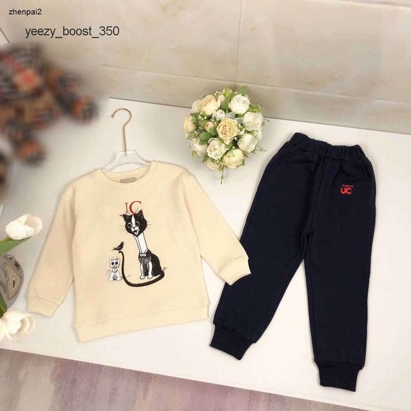 Gglies Luxury Baby Survêtements Vêtements de marque pour enfants de haute qualité Taille 100-160 Sweat à capuche imprimé chat et pantalon taille élastique Jan10