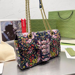 Gglies Marmont chaîne sac à bandoulière femmes rabat épaule sacs de messager en cuir véritable motif Floral à l'intérieur de la poche à glissière sacs à main de mode sac à main nouveaux portefeuilles