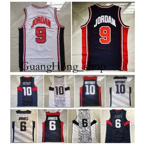 GH 2012 2008 Equipo EE. UU. 9 Michael Jor Dan Camiseta de baloncesto Bryant Kevin Durant James Mitch y Ness Throwback Jerseys Blanco Azul Talla S-XXL