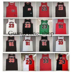 GH 23 Michael Jor Dan 33 Scottie Pippen Basketball Jersey 91 Dennis Rodman Mitch et Ness Throwback Rouge Blanc Noir Vert Taille S-XXL