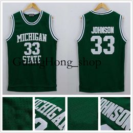 Maillot de basket-ball GH Earvin 33 Johnson Michigan College, vert, taille S-XXL