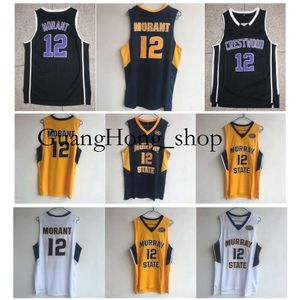 GH Ja Morant Jersey Marine Elite Murray State Racers NCAA College Basketball Jerseys Crestwood High School Knights Zwart Wit Blauw Geel Maat