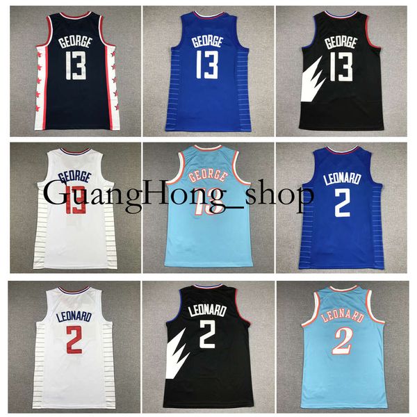 GH Kawhi Leonard Clipper Maillot de basket Los Paul George Angeles Bleu Blanc Noir Taille S-XXL