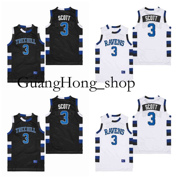 GH Lucas Scott # 3 One Tree Hill Ravens Movie College Basketball Jersey Blanc Noir Taille S-XXL