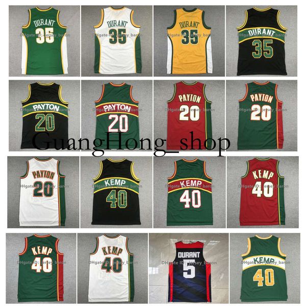 GH Retro Sonic Kevin Durant Basketball Jersey Gary Payton Shawn Kemp Team USA Vert Rouge Blanc Noir Taille S-XXL