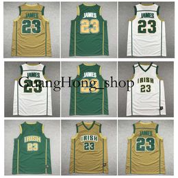 GH St. Vincent Mary School Irish High Lebron James basketbalshirt Mitch en Ness Throwback goud wit groen maat S-XXL