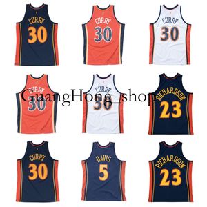 GH Stephen Curry Warriores Basketball Jersey State Mitch Richmond Golden BARON DAVIS Mitch et Ness Throwback Jerseys Bleu Blanc Orange Taille