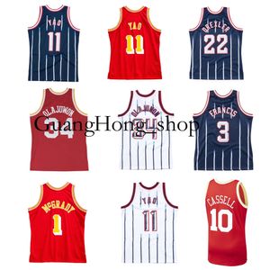 GH Yao Ming Rocket Basketball Jersey Houstons Hakeem Oluwon Tracy Mcgrady Francis Clyde Drexler Cassell Elie Mitch et Ness Throwback Rouge