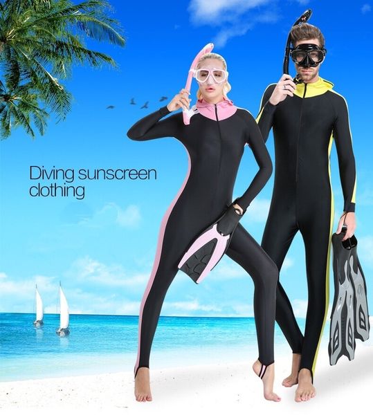 Ghanadir chasse sous-marine lycra couple costume Camo Skin DIVE combinaison une pièce avec capuche protection UV hommes femmes combinaison de plongée 5XL T200708