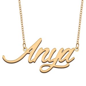 Anya naamplaatje gouden bedel aangepaste naam ketting gepersonaliseerde hanger voor mannen jongens verjaardagscadeau beste vrienden sieraden 18k verguld roestvrij staal