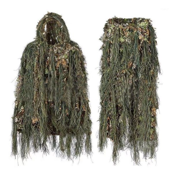 Conjuntos de caza Ghillie Suit Woodland 3D Leaf Disfraz Uniforme Cs Encrypted Camouflage Suits Set Army Tactical 1