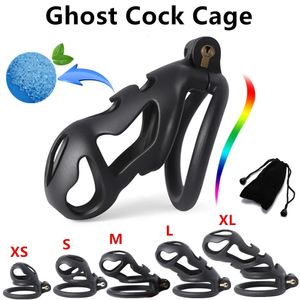 Ghost Cage Set leggero maschio personalizzato curvo dispositivo di castità Kit anello del pene cazzo Cobra gabbie trainer cintura giocattoli del sesso uomini 240102