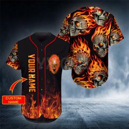 Ghost Fire Personnalisé Vous Nom Crâne Baseball Jersey Chemise Nous Taille Amour Cadeau 3D Imprimé Hommes Casual s hip hop Tops 220712