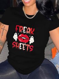 Camisetas blancas con gráficos de labios de Halloween fantasma