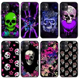 Ghost Skull Zachte TPU-hoesjes voor Iphone 15 14 Pro Max 13 12 11 XR XS X 8 7 Plus 6 6S Bloemenliefhebber Happy Halloween Pompoen Lantaarnprint Zwart Mode Telefoon achterkant huid