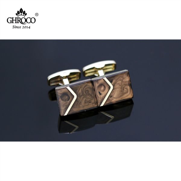 GHROCO haute qualité exquis forme carrée doré V avec goutte époxy français chemise boutons de manchette mode cadeaux de luxe pour hommes d'affaires