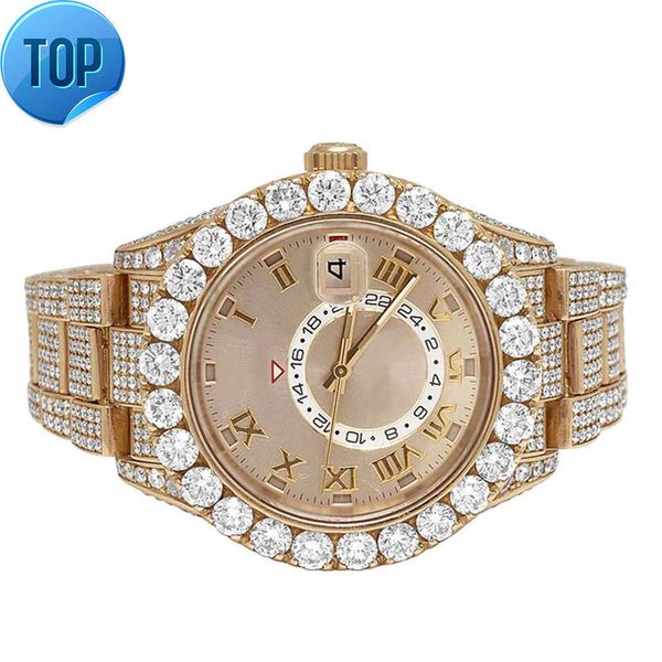 GIA Certified Mens Classic Fashion 42 mm en acier inoxydable Baguette Moisanite Diamond Classed Watches