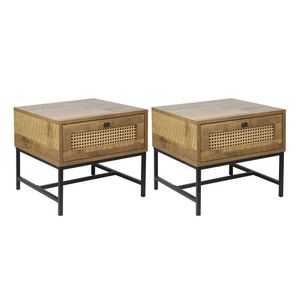 GIA Home Furniture Series Table à thé/chevet en bois et vigne avec cadre en métal, ensemble de 2 pièces, finition chêne