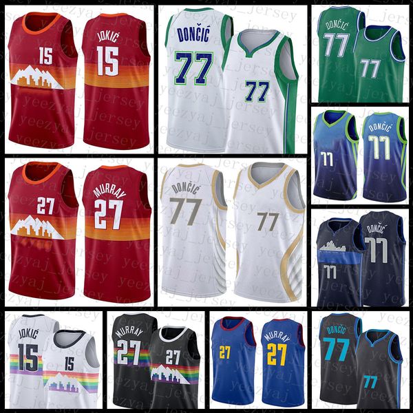 Maillot de basket Luka Mens Gradient 77 Doncic Dirk 41 Nowitzki 2021 New Jamal 27 Murray Nikola Purple Contrast Color 15 Jokic