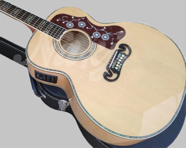 Guitare électrique géante avec épinette solide, guitare acoustique, ormeau naturel, touche ébène, beige flamme, 43L