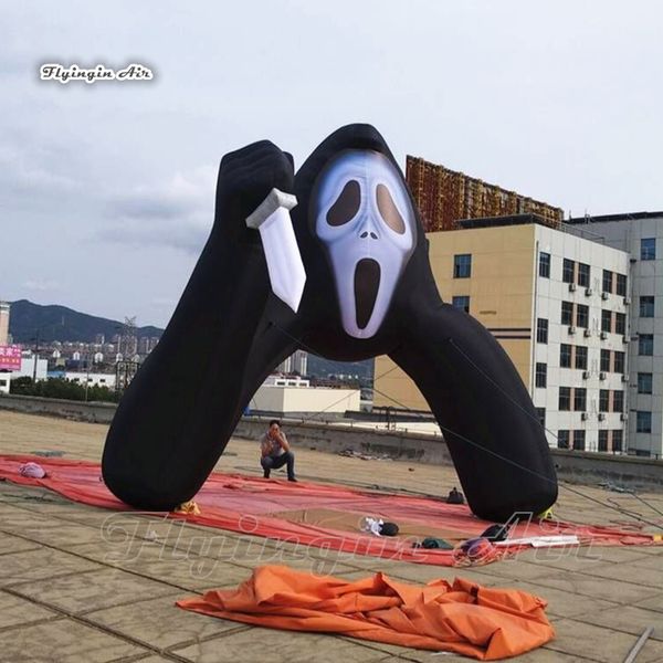 Arc de mort gonflable géant pour Halloween, 4m/5m, démon soufflé à l'air noir avec masque de crâne blanc pour la décoration d'entrée