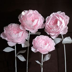 Giant Paper Flowers Grote Peony Head Leaves DIY Home Wedding Party Fotografie Achtergrond Wall Stage Decoration Fashion Crafts Y0104