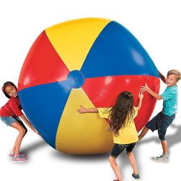 Pelota de playa de PVC inflable de arcoíris gigante, accesorio colorido para piscina, pelota inflada para niños, vacaciones de verano, juguete de agua al aire libre