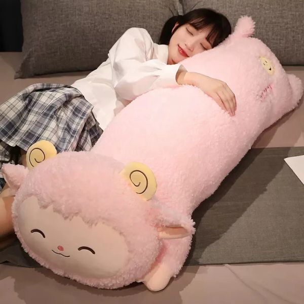 Muñeco de peluche de Alpaca suave gigante, almohada larga para niña, muñeco de oveja rosa, decoración de regalo, 55 pulgadas, 140cm