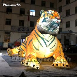 Modelo de tigre inflable amarillo gigante escenario de concierto telón de fondo globo de tigre soplado de aire Real con luz LED para evento de Carnaval