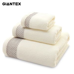 Serviette de coton à 3 pièces GIANTTEX Salle de bain Super absorbant Serviette de bain Visage de la main U0984