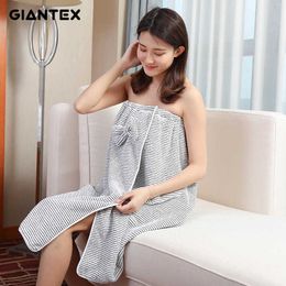 Giantex 80x150cm Badkamer Dames Handdoek voor Volwassen Big Wrap Bamboe Houtskool Fiber Bow Rok 210611
