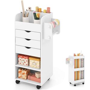 Giantex Craft Storage – Chariot de rangement utilitaire avec tiroirs, étagères, 3 compartiments fendus, 2 tiges à rouler, armoire de couture sur roulettes pour papier d'emballage