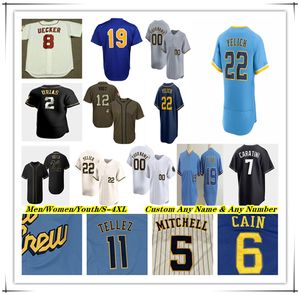 Baseball jersey Christian Yelich Jackson Chouio Rhys Hoskins William Contreras Willy Adames Sal Frelick Brice Turang Freddy Peralta Robin Yount Oliver Dunn 4xl