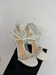 vrouwen pumps hak hoge hak kristallen sandalen sexy open teen zilver wit strass luxe ontwerper bruiloft bruids damesschoenen enkelbandige feestschoenen