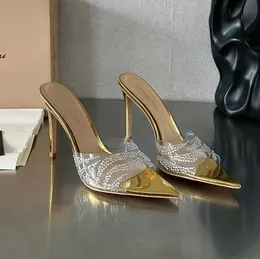 Zapatillas Gianvito Rossi para mujer, tacones altos, sandalias informales transparentes de PVC, decoración de cristal, puntera abierta, zapatilla de diseñador de lujo