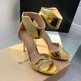 Gianvito Rossi Sandales à sensation métallique pour femmes Sandales à talons aiguilles de 10,5 cm pour femmes Été Zippe arrière Talons de créateur de luxe Sandales Bride à la cheville incurvée Expédition